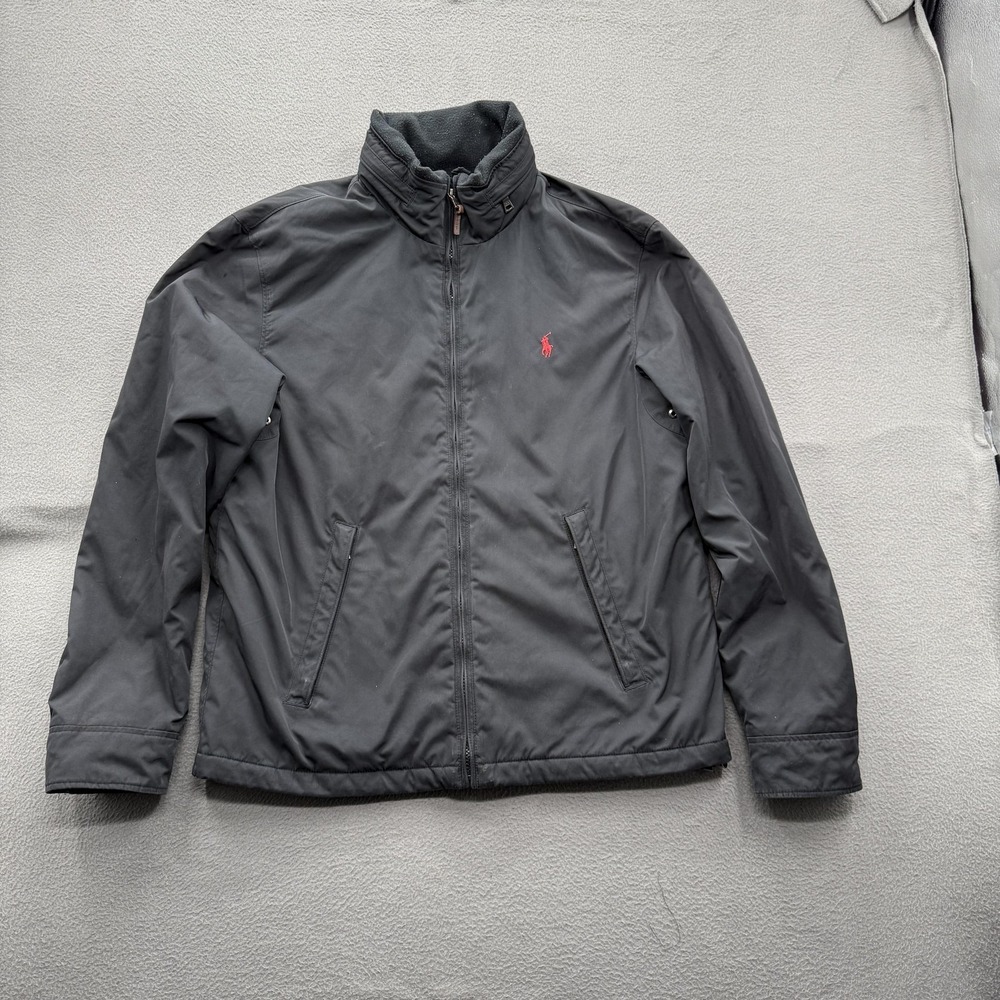 Polo Ralph Lauren Jacket Mens Medium Black Fleece Lined Full Zip Windbreaker
